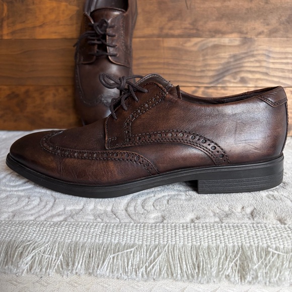 Ecco Men's Melbourne Wing Tip Oxford Shoes Sz 8 Cocoa Brown Office Comfort EUC - Picture 6 of 13